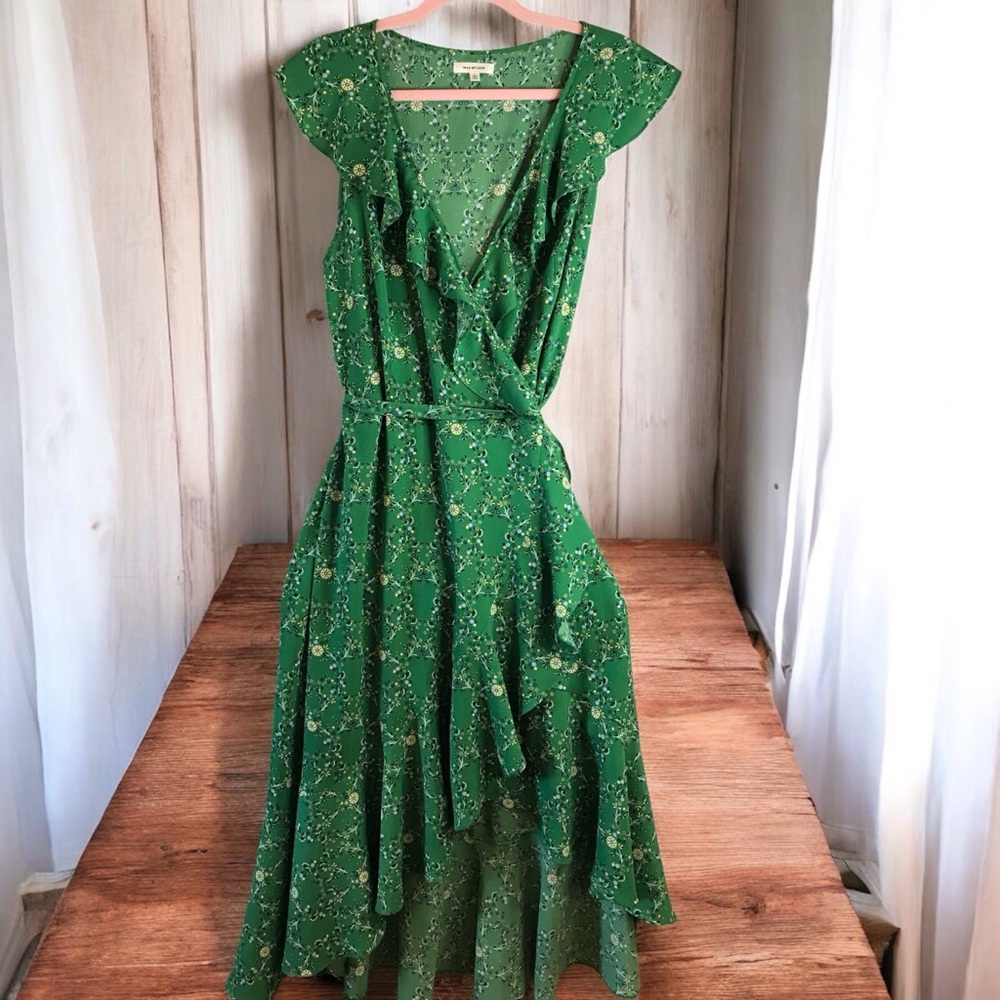 Green Floral Wrap Dress - Unbranded